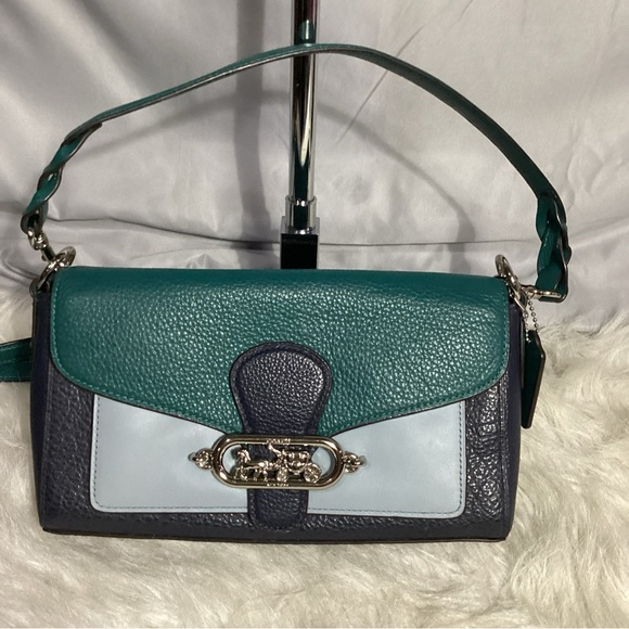 Coach Jade Color Block 1923-F91070 Leather Convertible Bag Midnight Viridian - Picture 13 of 13